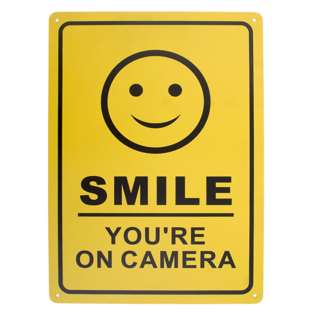 House and Business-Smile/48pcs-10 W x 14 L Aspire Premium Aluminum Smile Youre on Camera Video Surveillance Sign for Home 