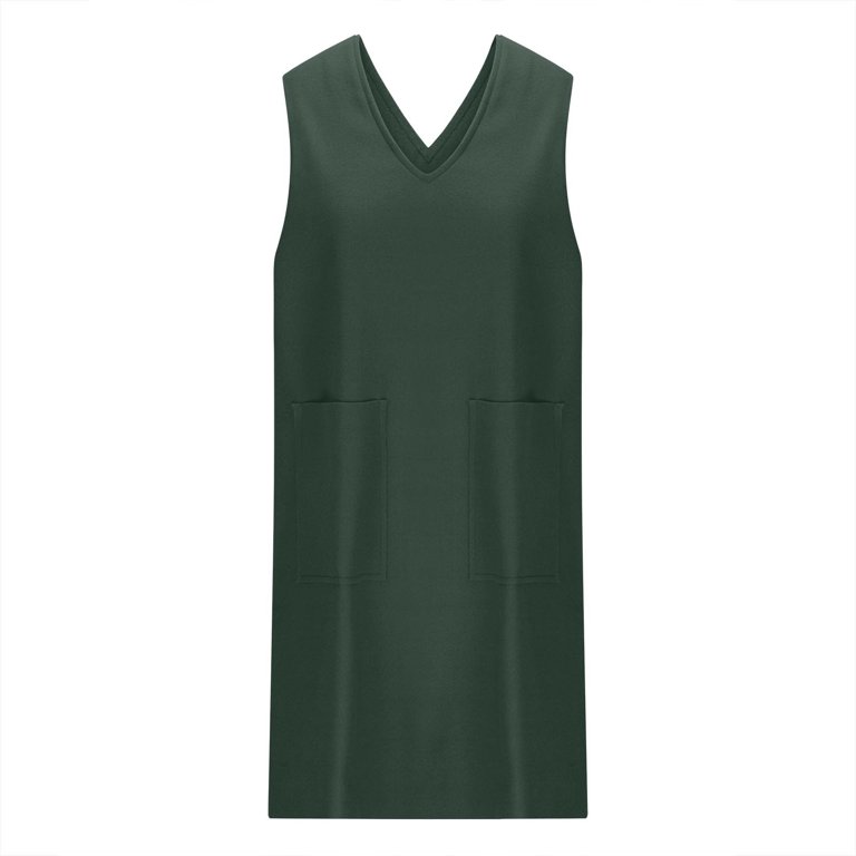 green emerald velvet dress V-Neck Sleeveless Sweater Dress with Pockets Black / S main image 1