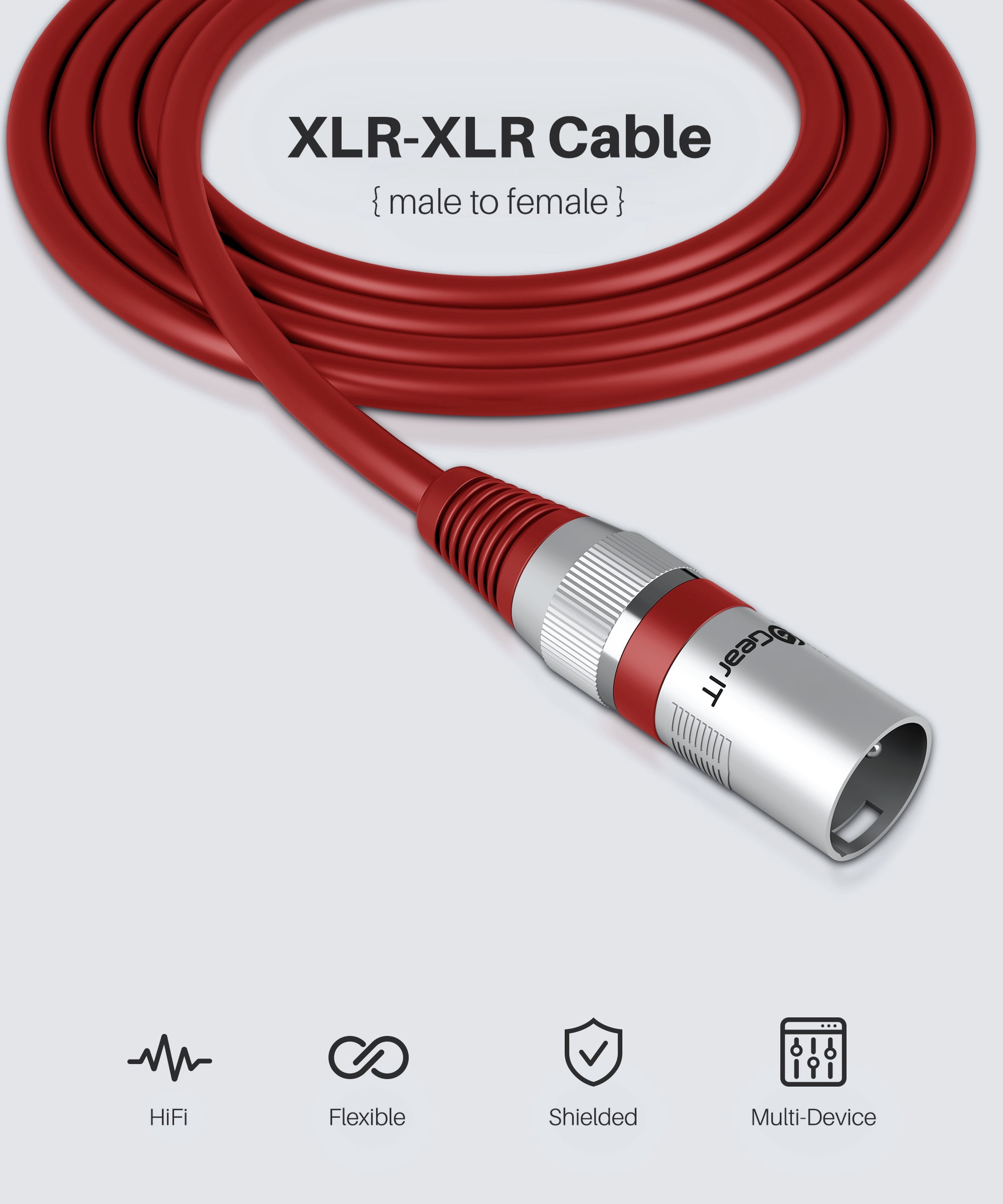 GearIT XLR to XLR Microphone Cable (100 Feet, 1 Pack) XLR Male to Female Mic Cable 3-Pin Balanced Shielded XLR Cable for Mic Mixer, Recording Studio, Podcast - Red, 100Ft, 1 Pack