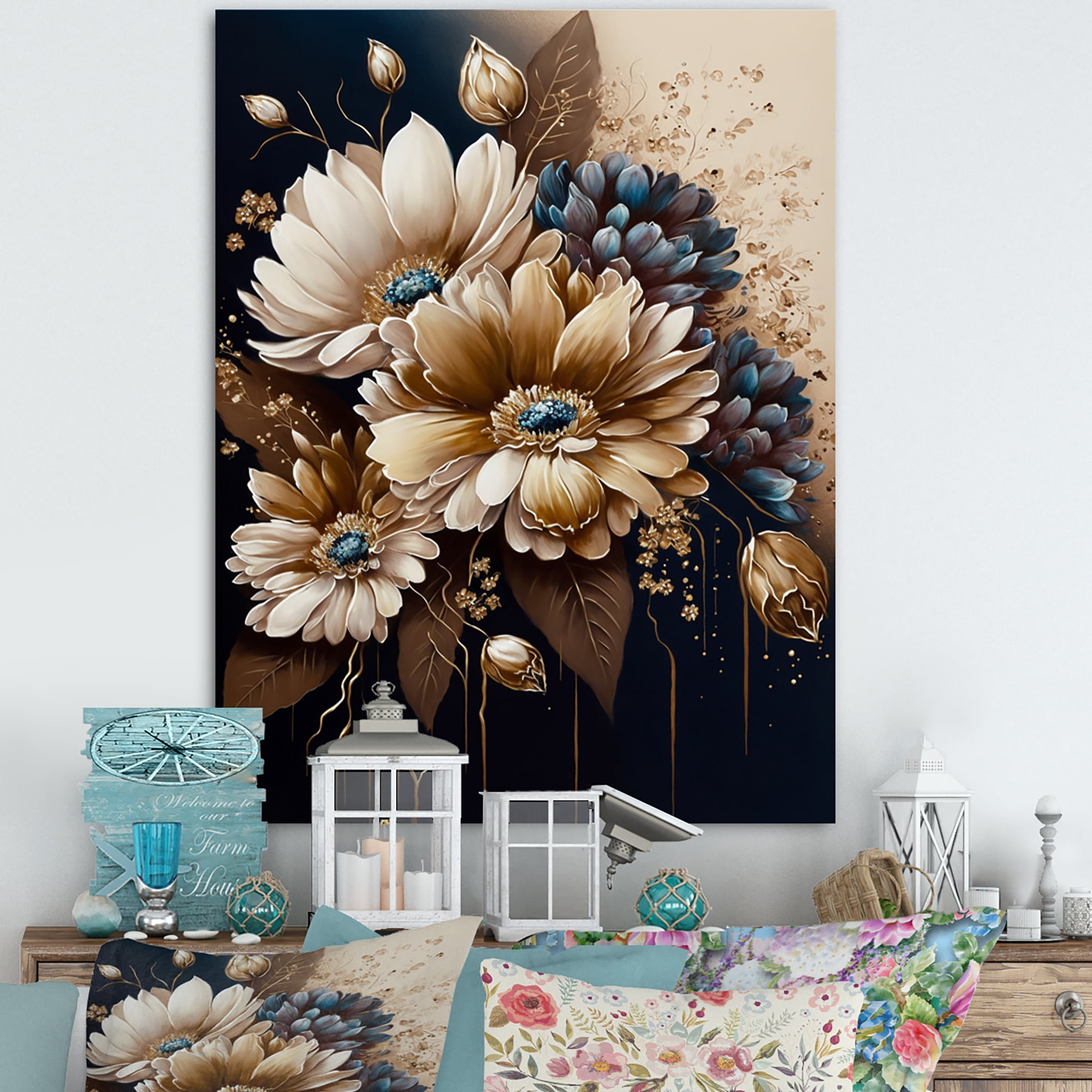 Designart Brown Daisy Bunch I Canvas Wall Art