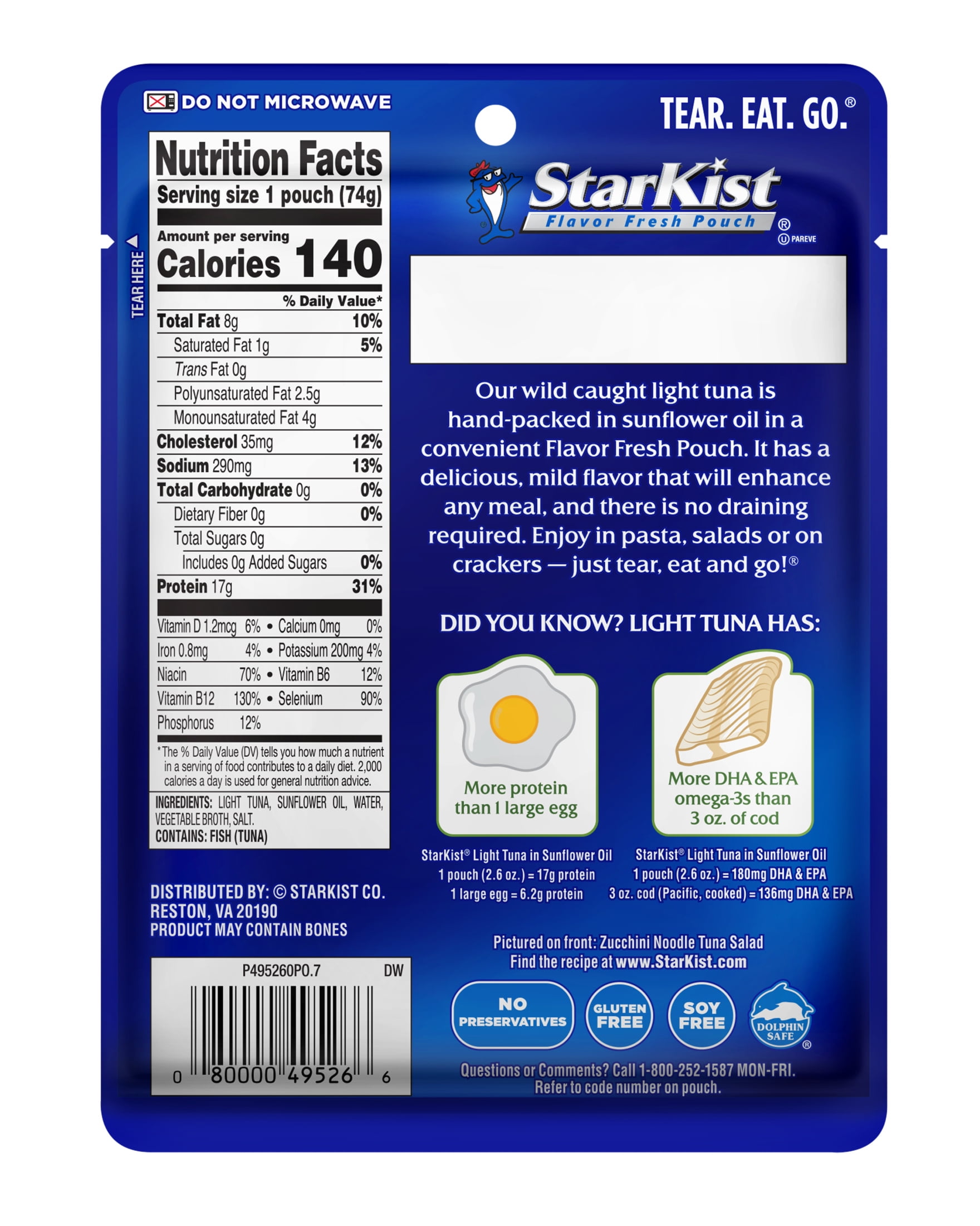 (24 pack) StarKist® Chunk Light Tuna in Sunflower Oil - 2.6 oz Pouch (24-Pack)