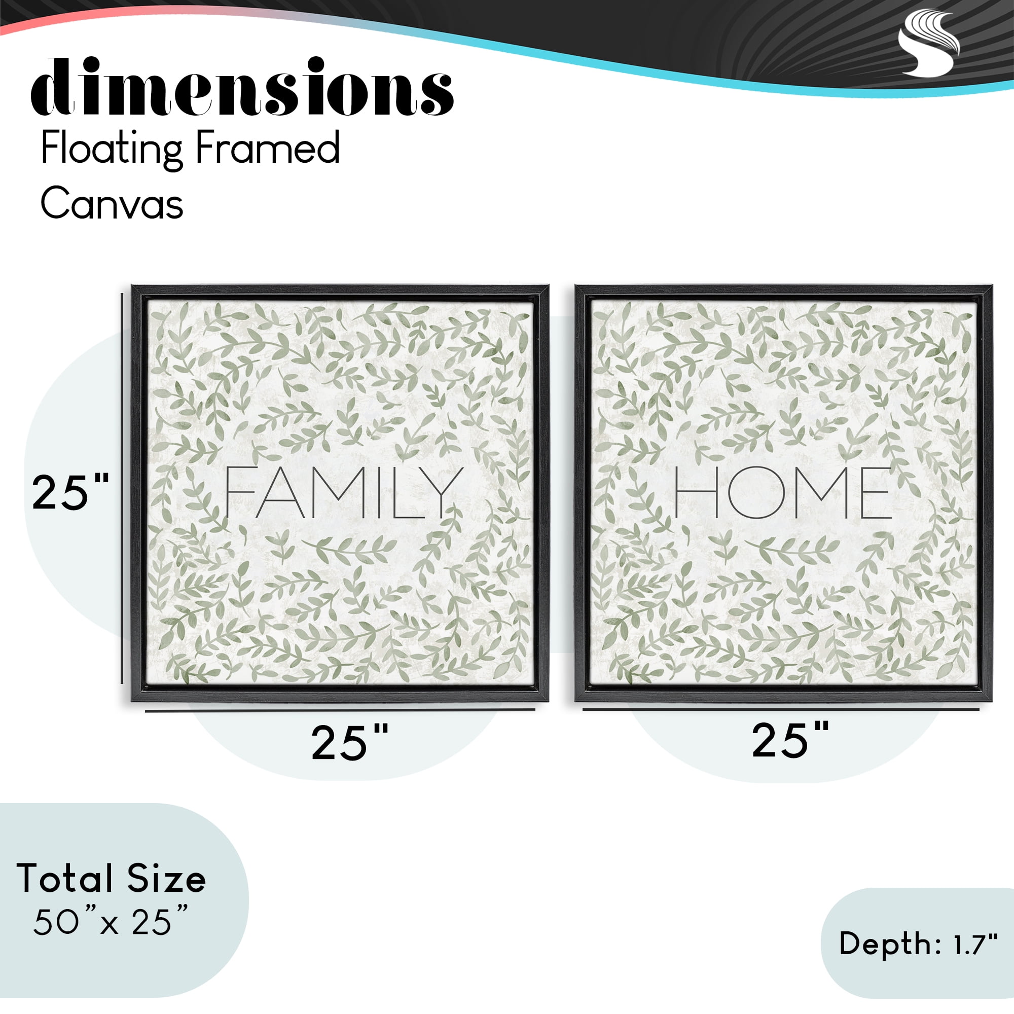 Stupell Industries Curved Ivy Sprigs Phrases 2 Piece Black Framed Floater Canvas Set, design by SD Graphics Studio