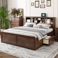 thumbnail image 2 of King Size Wood Platform Bed with Storage Headboard, USB Charging Station and Drawers - Modern Wood Bed Frame with Ample Storage for Master Bedroom, Antique Wood, 2 of 8