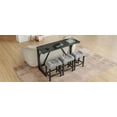 thumbnail image 5 of Lisonu 4-Piece Bar Table Set with Power Outlet, 59" Sofa Console Table with 3 Upholstered Stools, Modern Black Wood Dining Set with USB Ports for Living Room & Kitchen, 5 of 19