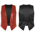 thumbnail image 5 of CHICTRY Mens Sequin Vest Shiny Party Sleeveless Waistcoat V-Neck Button Down Christmas Suit Vest Red M, 5 of 6