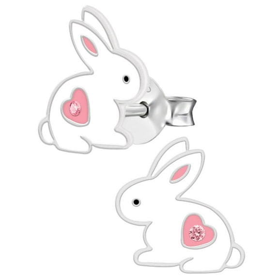Bunny Stud Earrings 925 Sterling Silver with Light Rose Crystals