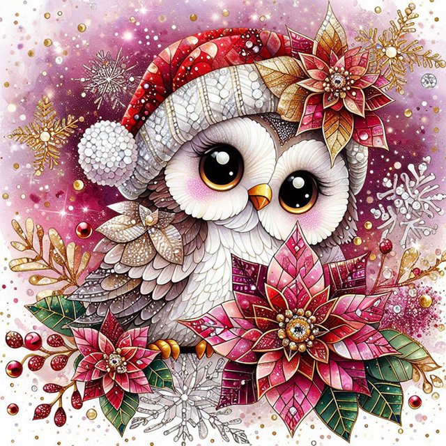 5D DIY Kit Búho Navideño Del 30x30cm