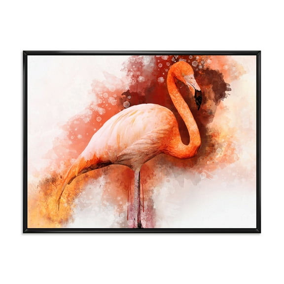 Designart 'Abstract Portrait of Pink Flamingo II' Farmhouse Framed Canvas Wall Art Print