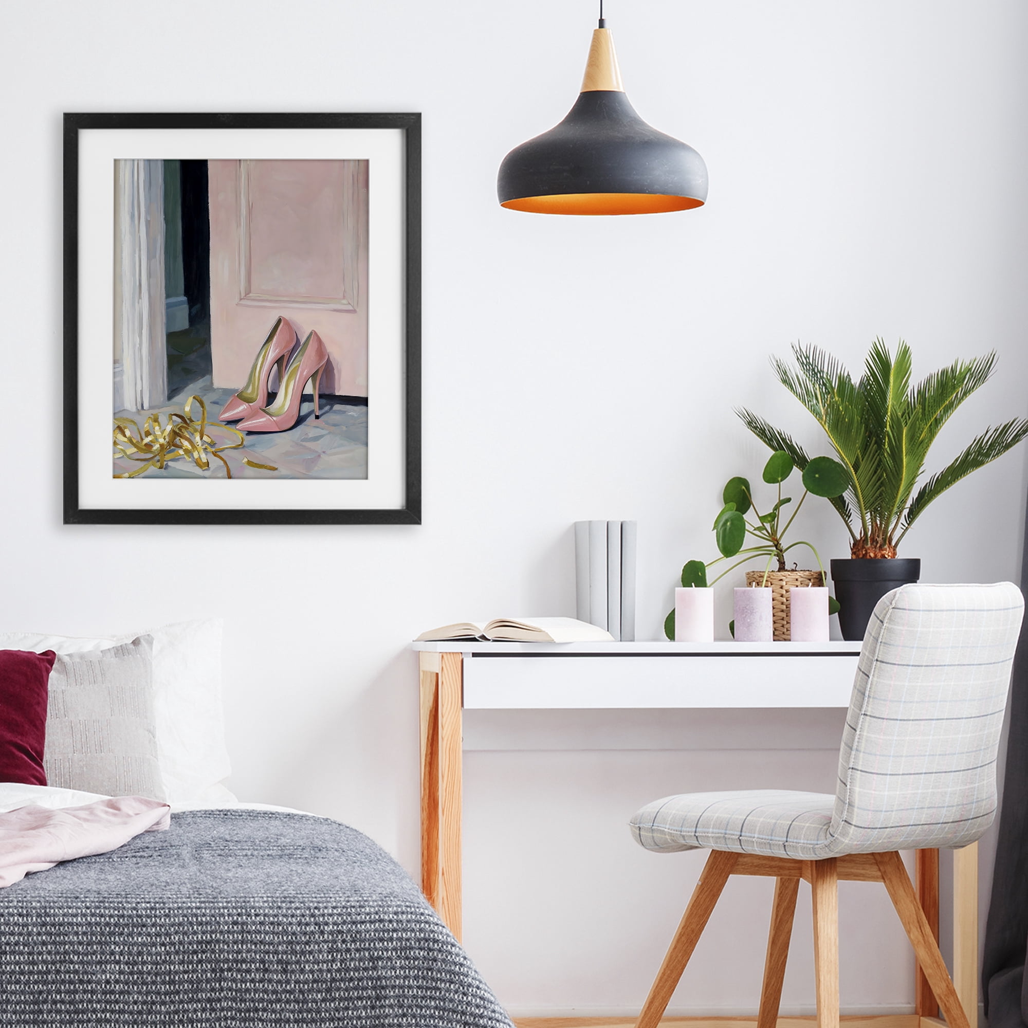 Stupell Industries Pink High Heels & Tinsel Black Framed Print Under Glass, design by The Prints Vibe
