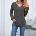 thumbnail image 3 of FAIWAD Womens Tops Casual V Neck Long Sleeve Solid Color Tshirts Fall Winter Lightweight Basic Loose Blouses, 3 of 9