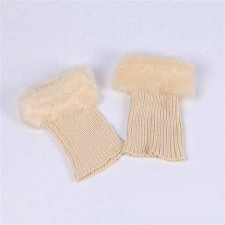 

Women Winter Knitted Boot Cuffs Fur Knit Crochet Toppers Trim Socks Leg Warmer