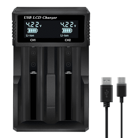 Universal 18650 Battery Charger with LED Display and 2 Bay Battery Fast Charge for Rechargeable 3.7V Li-ion 21700 26650 13650 16340 18350 18650 and 1.2V Ni-MH Ni-CD C AA AAA Batteries
