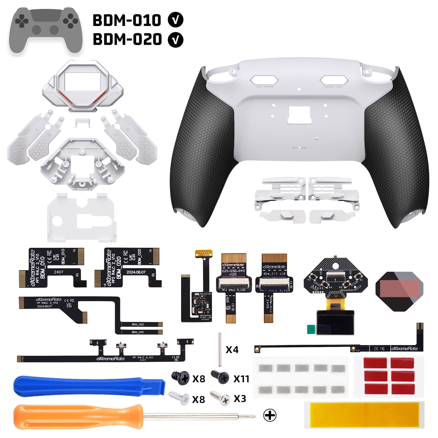 eXtremeRate SPARK Back Paddles Kit for PS5 Controller BDM-010 020 Models,Rubberized Grips Remappable 4 Back Buttons Set - White & Black