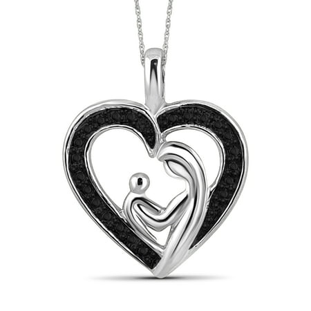 Black Diamond Accent Sterling Silver Mother and Child Heart Pendant