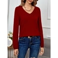 thumbnail image 2 of Red Sweaters for Women 30% Wool V-neck Lightweight Pullover, 2 of 6