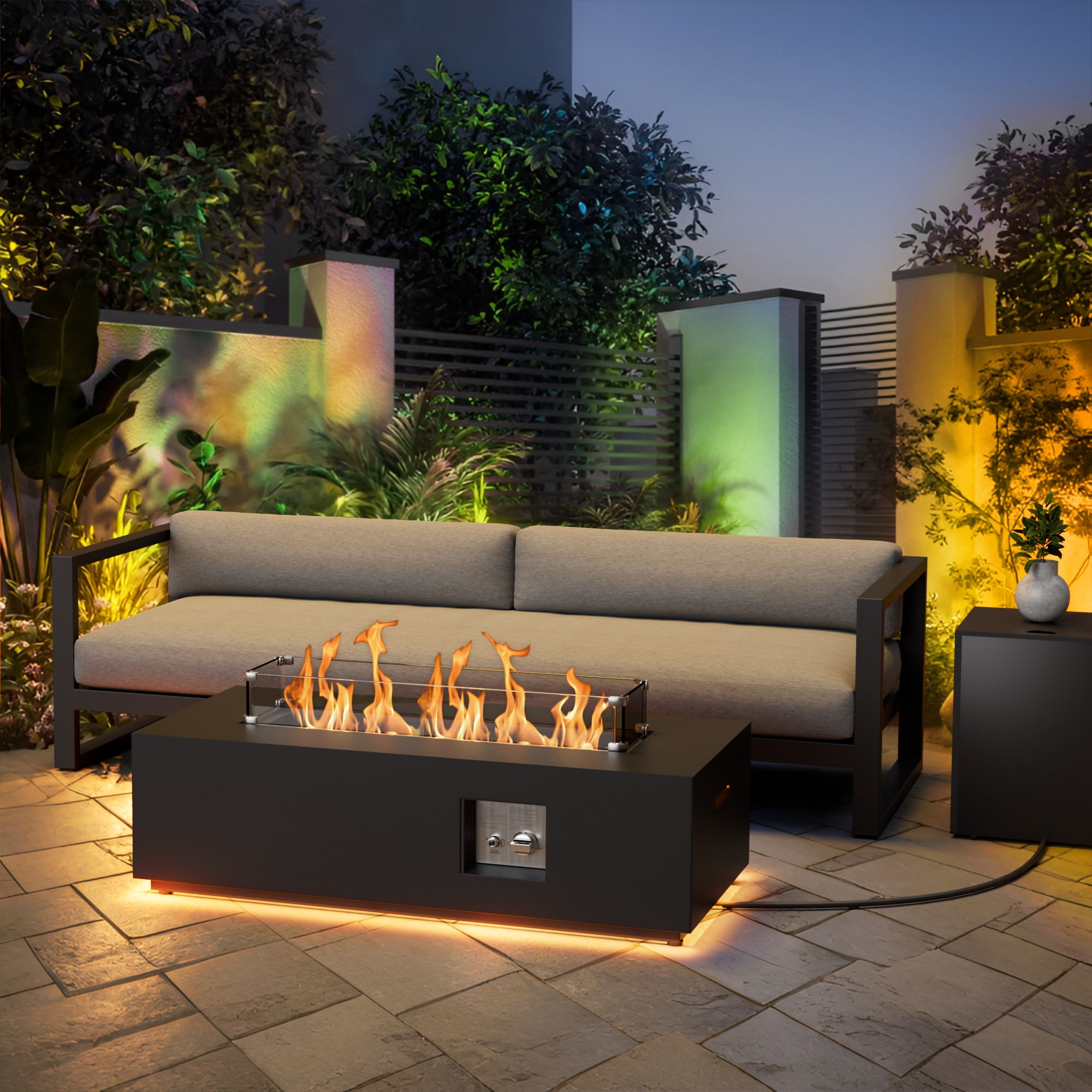 Evita 42" Outdoor Fire Pit Table for Outdoor 50,000 BTU Rropane Fire Pit Table with with Golden LED Lights