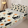 thumbnail image 2 of Manfei Cartoon Black Cat Zipper Queen Comforter Set with Fitted Sheet and 2 Pillowcases, Kawaii Kitten Paw Zipper Bedding Set, Cream Orange, Gray Reversible, 4 Pieces, 2 of 7