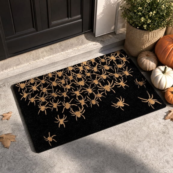 Halloween Spider Pattern Coir Doormat, Spooky Front Door Welcome Mat, Decorative Entryway Floor Rug for Outdoor Porch Holiday Home Decor-16x24 INCH
