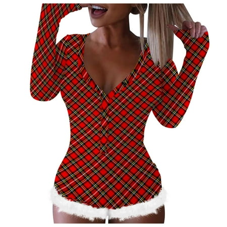 

Women s Plaid Print Button-down Front V-neck Buttoned Flap Plush Playsuits Hot6sl4876434