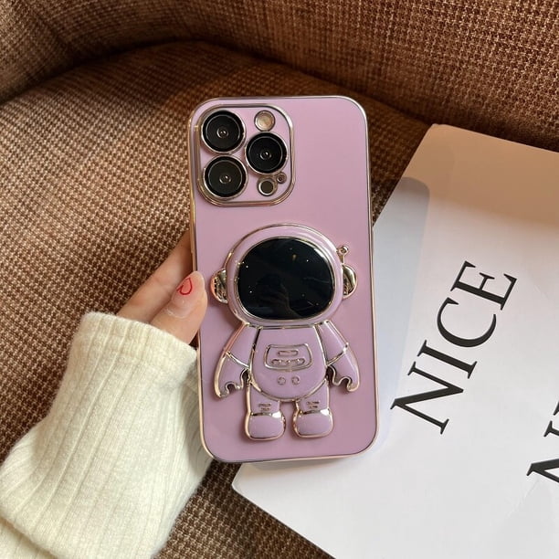 Funda con soporte plegable de astronauta galvanizada para iphone 11 12 13 Pro Max 14 pro x xr xs 7 8plus, funda protectora de película de cristal para cámara Tan Jianjun unisex