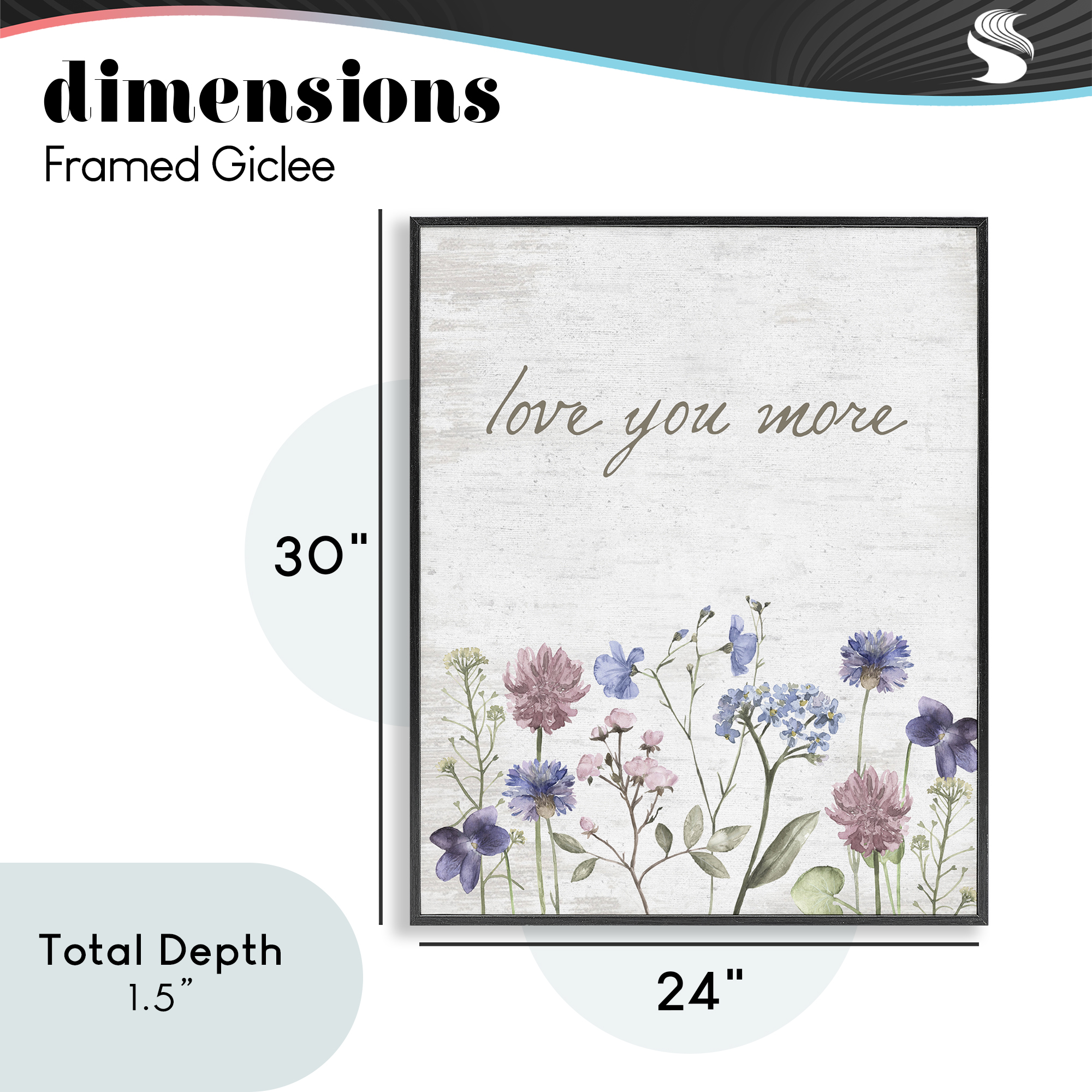 Love You More Wildflowers Black Framed Giclee Art, design by Lettered and Lined