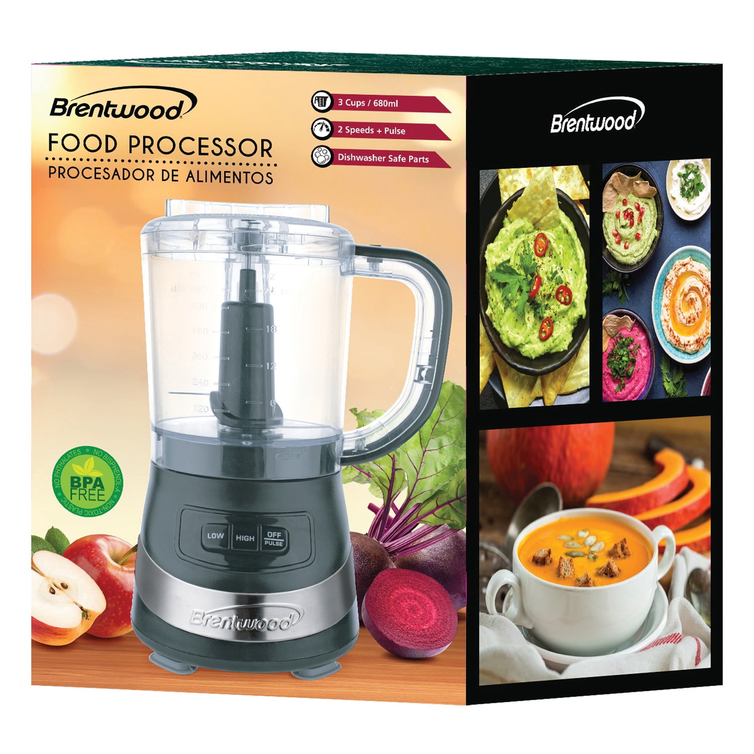 Brentwood 3-Cup Food Processor, Black, FP-549BKPT