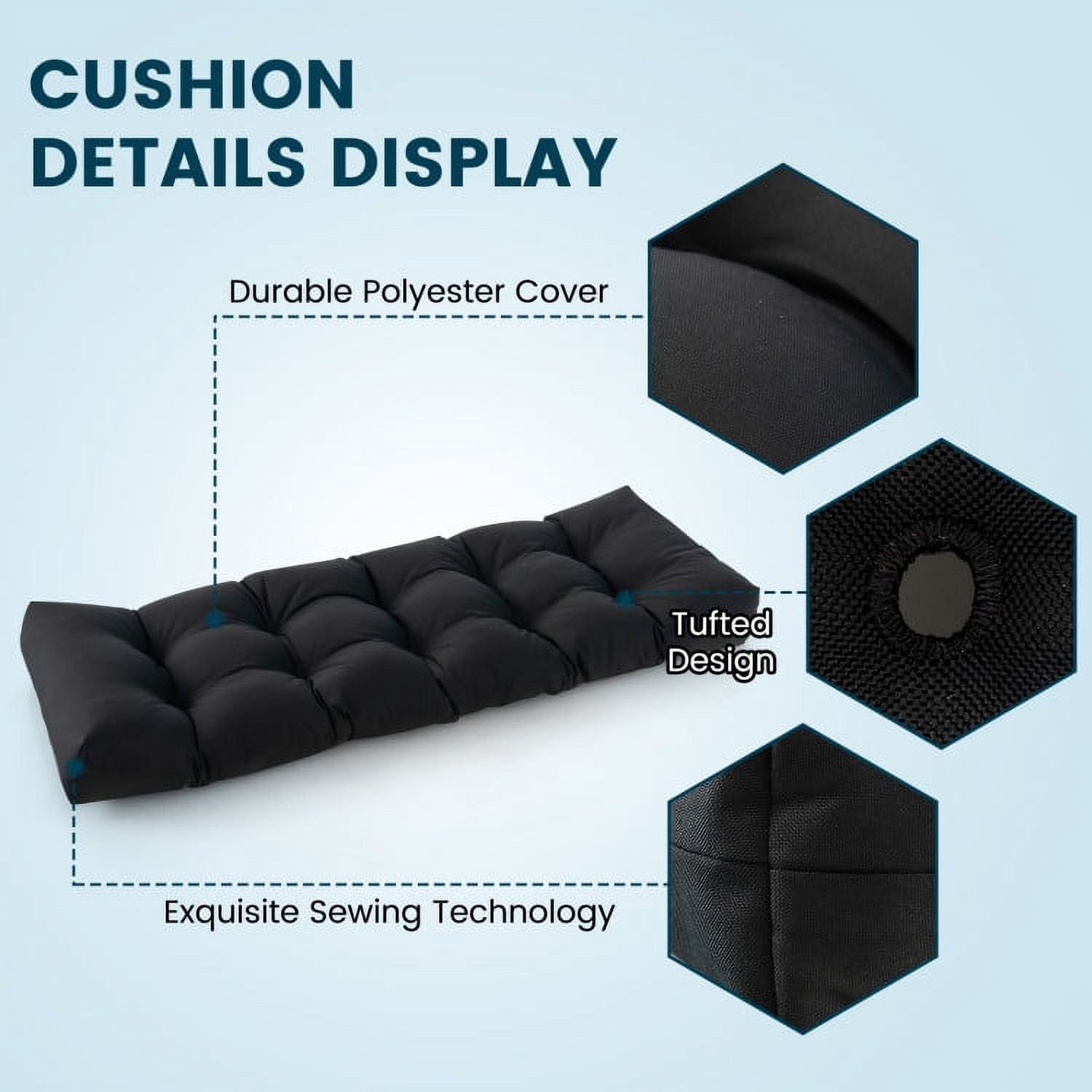 Aimee Lii Indoor Outdoor Tufted Bench Cushion with Soft PP Cotton, Black Aimee Lii Indoor Outdoor Tufted Bench Cushion with Soft PP Cotton, Black