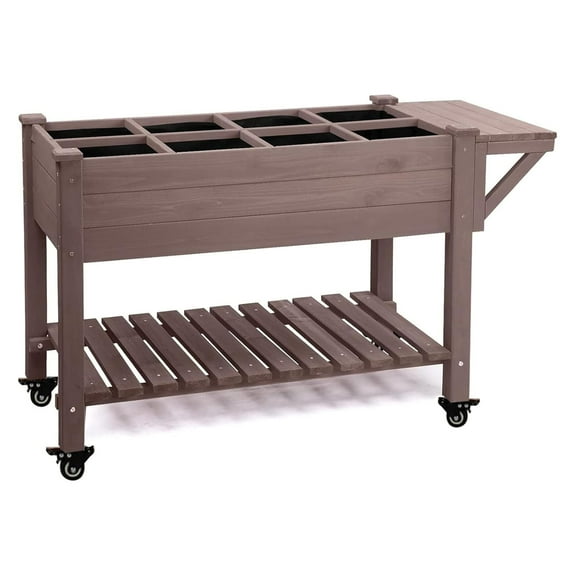 Aivituvin Raised Garden Bed with Liner & Large Storage Shelf, Elevated Wood Planter Box Stand Kit for Outdoor Gardening, 230lbs Capacity