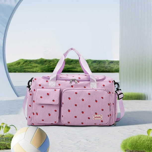 Xihbxyly Bolso de Mano con Estampado de Fresa, Bolso de Mano de Gran Capacidad con Compartimento para Zapatos y Separación Entre Ropa y Artículos Húmedos y Secos, Bolso Ligero de Pana para Fin de Sem