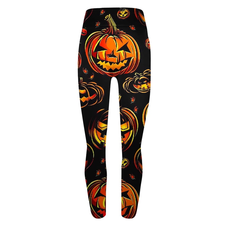 Leggings Halloween Femme - Imprimé Citrouille, Chauve-souris - Taille Haute, Extensible - Pour Fête, Sport, Quotidien