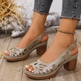 thumbnail image 4 of Pandaie Peep Toe Heeled Sandals for Women Hollow out Slingback Chunky Heels Dressy Casual Summer Orthopedic Wedge Pumps Shoes Grey,9, 4 of 6