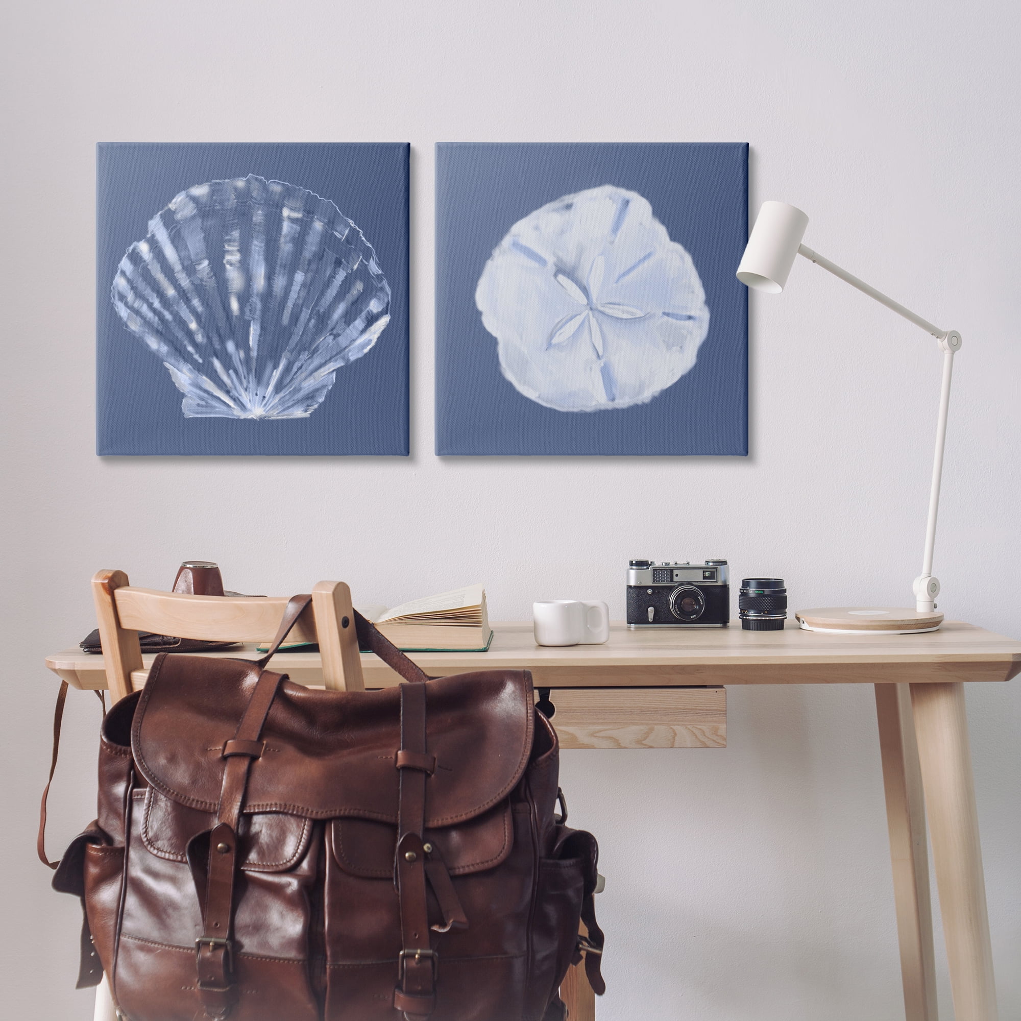 Stupell Industries Denim Sand Dollar & Scallop Nautical & Beach Painting Wrapped Canvas Art Print Wall Art, 24 x 24, Set of 2