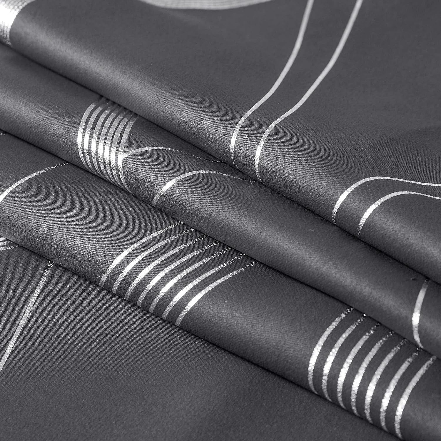 PANGTON VILLA Contemporary Gray Striped Modern Rod Pocket Blackout Curtain Panel Pairs Curtains, 52 x 84 (2 Panels)