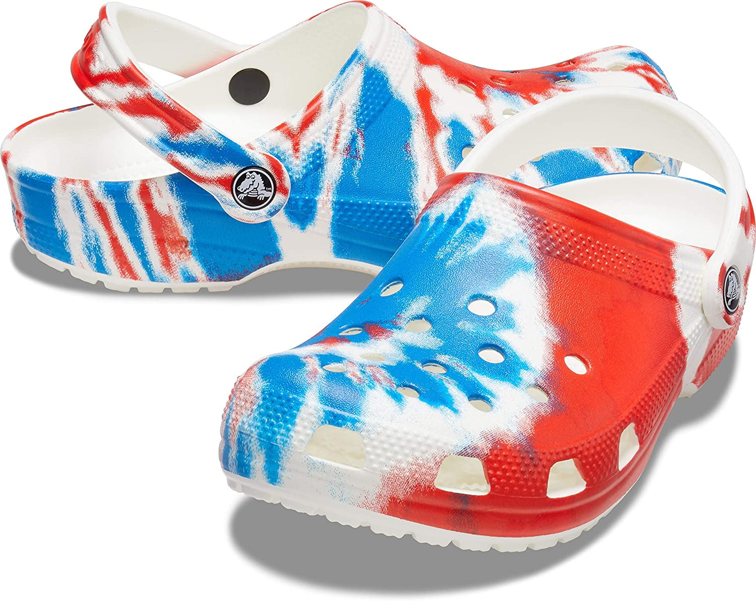 Tie dye red white blue crocs Clearance