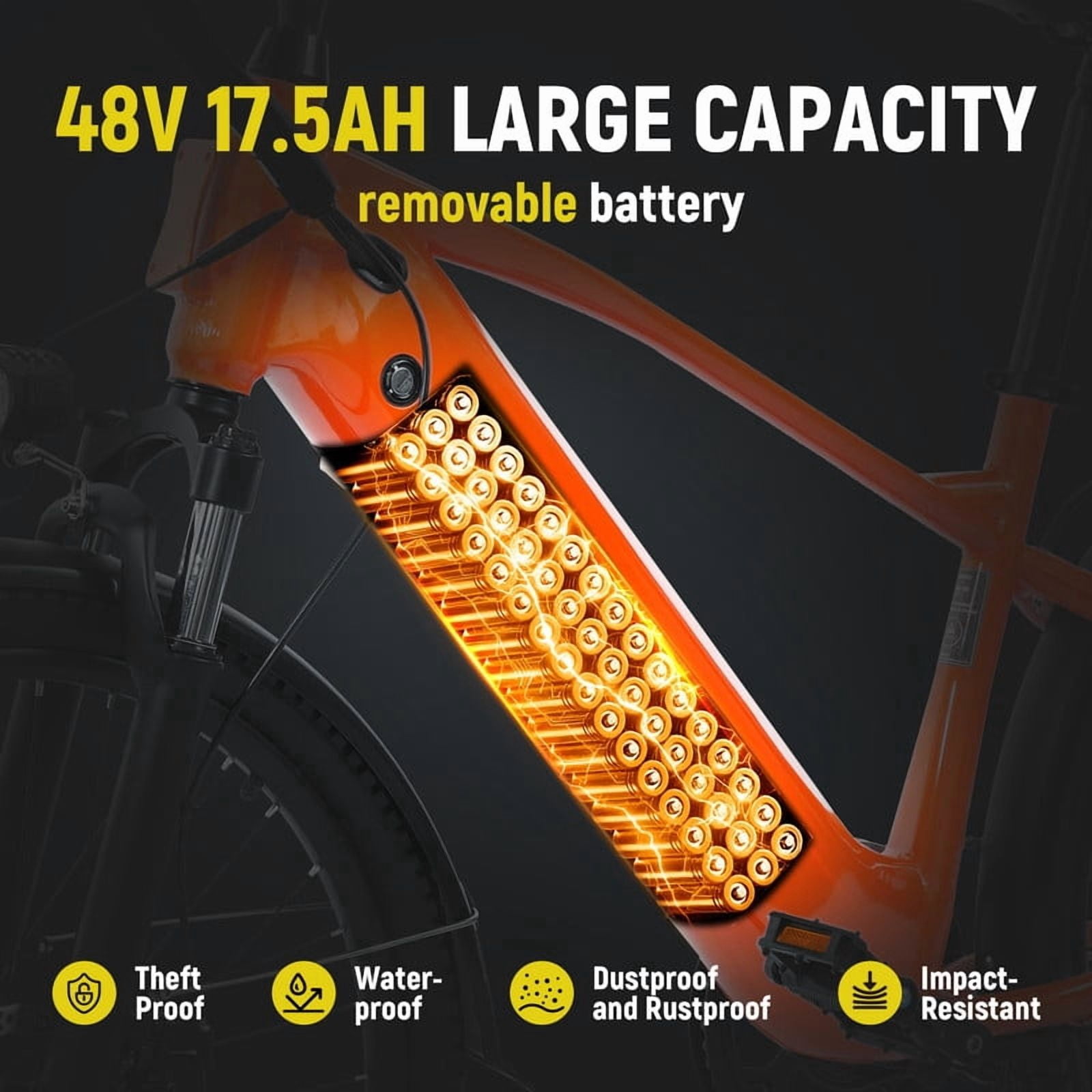 ESKUTE C200 70-Mile Electric Bike for Adults with 840Wh Removable Battery, 1300W Peak Power Ebike, Up to 28MPH Speed, 26" Tires, 7-Speed Step-Over E-Bicycle,Orange with Phonebag & Lock, UL2849