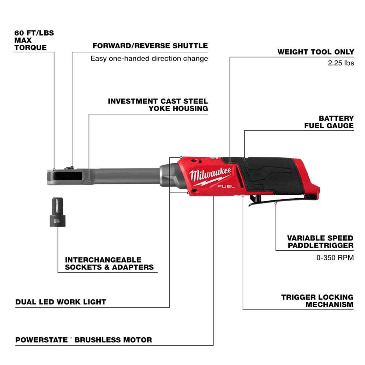 Milwaukee, M12 FUEL INSIDER Box Ratchet, 15.2 inches