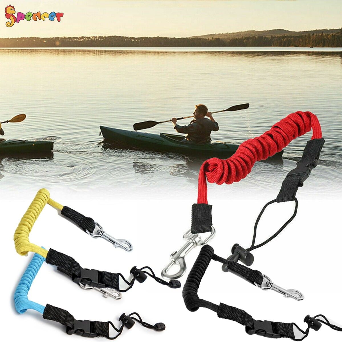 Spencer Folding Kayak Paddle Leash Compass Canoe Fishing Rod Boating Safety Coiled Lanyard