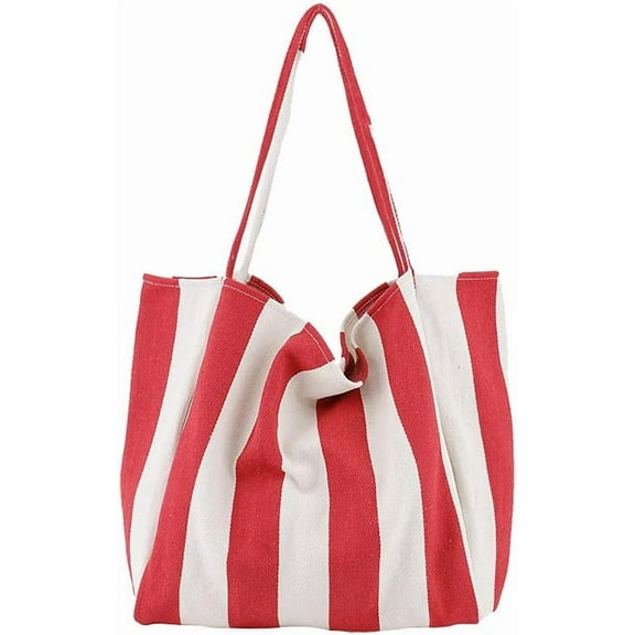JennyShop Large Capacity Shoulder Bag for Shopping Travel, Fashion Striped Canvas Tote Handbag for Women Vertical Stripe Bag