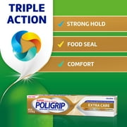 Poligrip Extra Care Denture Adhesive Cream, Flavor Free, Zinc Free - 2.2 Oz (3 Pack)