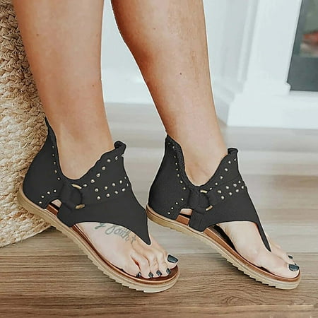 

Dpityserensio New Large Size Casual Flip Flops Flat Beach Flip Flops Women Sandals Summer Women Sandals Clearance Black 9.5-10(42)