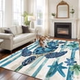 thumbnail image 3 of Teal Blue Turtle Coastal Large Area Rugs for Bedroom Living Room, Soft Non Slip Carpet Bedside Rug, Vintage Stripe Botanical Beach Rectangle Floor Cover Kitchen Accent Rug 6'x9' for Office, 3 of 9