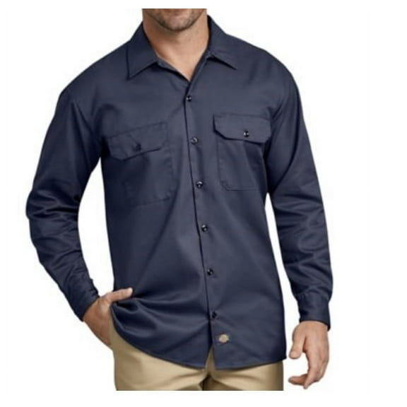 Dickies Mens Wl574 Long Sleeve Work Shirt-Navy-3X Tall