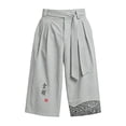 thumbnail image 4 of Men Pants New Wide Leg Cropped Chinese Style Linen Blend Breathable Loose Fit Casual Summer Trousers with Embroidery Print, 4 of 4