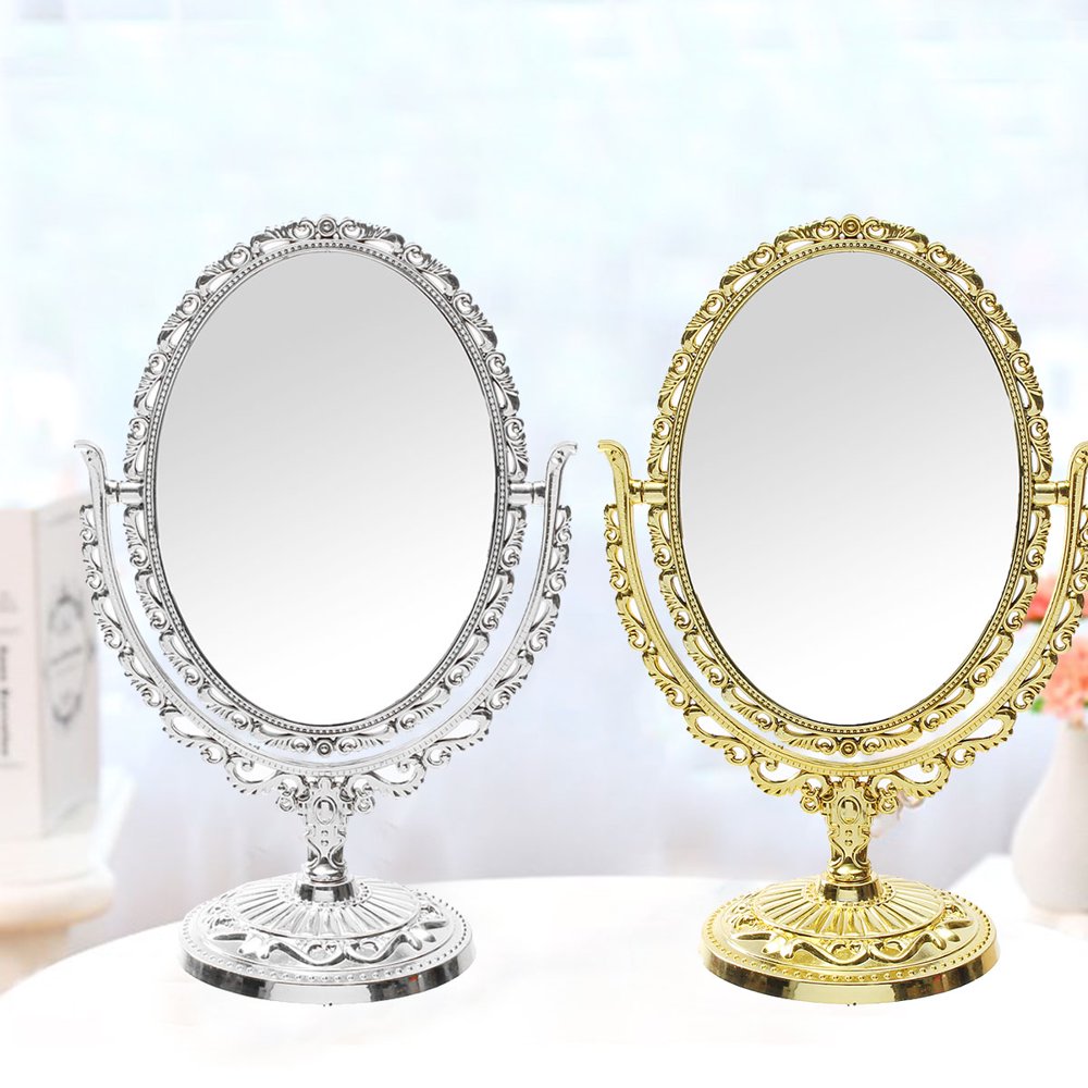 11.4" 360° Degree Gold/Silver Antique Oval Vintage Desktop Stand Vanity