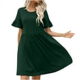 thumbnail image 1 of Staron Summer Dresses for Women 2025 Crew Neck Ruffle Short Sleeve Casual Spring Dress A Line Flowy Pleated Short Mini Sundress, 1 of 5