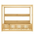 thumbnail image 5 of Newest Canopy Montessori Kids Floor Bed Full Size with Guardrails and Shelves, Solid Wood Whimsical Design,Natural, 5 of 11