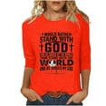 thumbnail image 2 of HOMBOM Easter Tops Women Orange 3/4 Sleeve Graphic Tee Round Neck Easter Cross of Jesus Y2k Tops L, 2 of 5