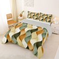 thumbnail image 3 of jejeloiu Green Beige Wave Pattern Queen Comforter Set Kids,Abstract Geometric Lines Bedding Comforter Set,Reversible,3pcs, 3 of 8