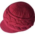 thumbnail image 5 of Pack de 2 gorros de punto holgados con visera para mujer, color negro y rojo vino, para invierno, 5 of 5