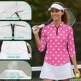 thumbnail image 6 of Binienty Pink Polka Dot Women Sport Shirts 3/4 Sleeve Cloth Workout Tennis T-Shirts Quarter Zip Machine Washable for Golf,Tennis,Hiking,Running,Gym, 6 of 7